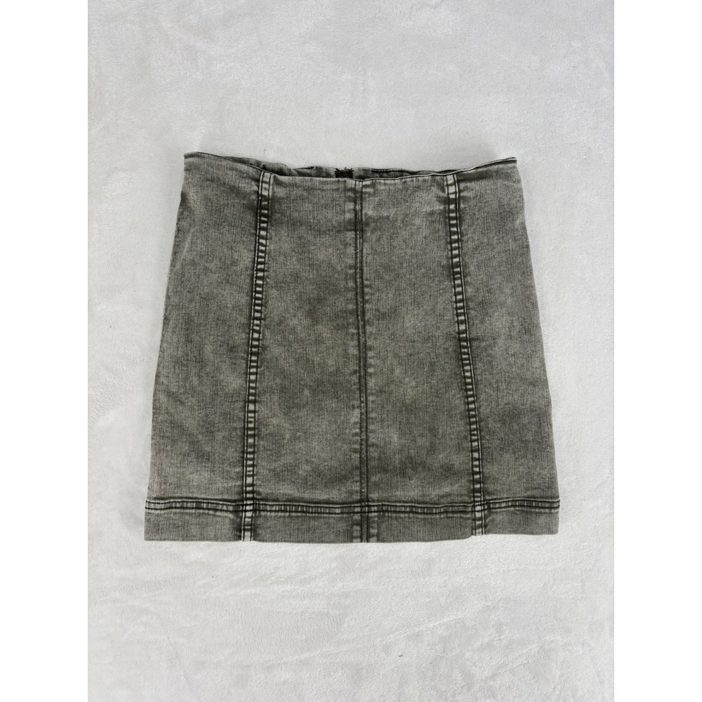 Jolt Denim Mini Skirt Womens 5/27W Grey Acid Wash Edgy Panel Seam Zip Back